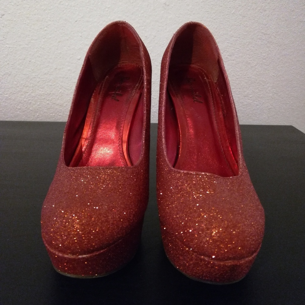 Burnt orange coppery glitter heels